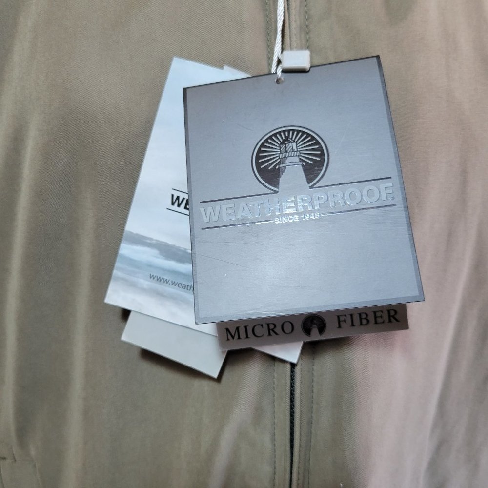 Weatherproof Mens Jacket XL Brown Beige Tan Microfiber Coat Water Repellent Zip - Picture 4 of 9